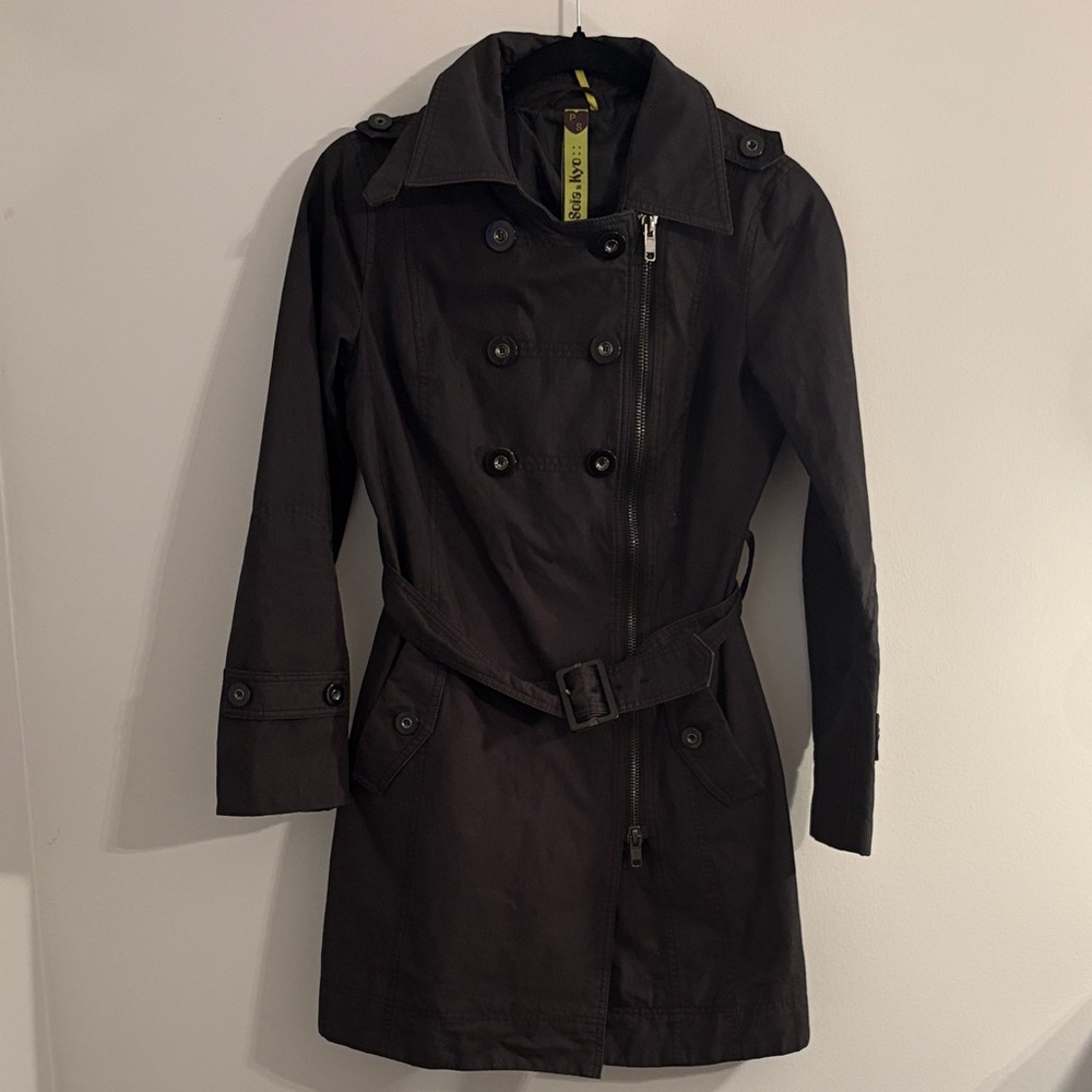 Soia & Kyo Black Trench Coat Small Petite Classic Minimalist Basic